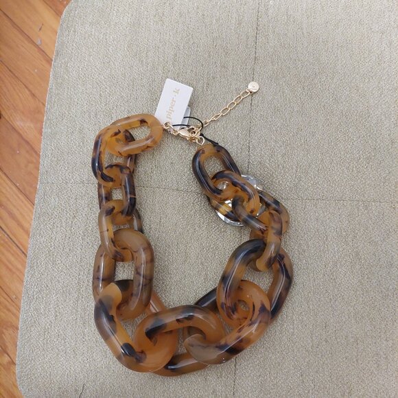 Piper K Amber Tortoise Brown Resin Chunky Chain-Link 20" Necklace NWT - Picture 1 of 3